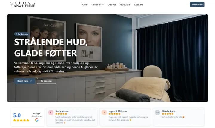 Nettsiden vi laget for Salong Han og Henne